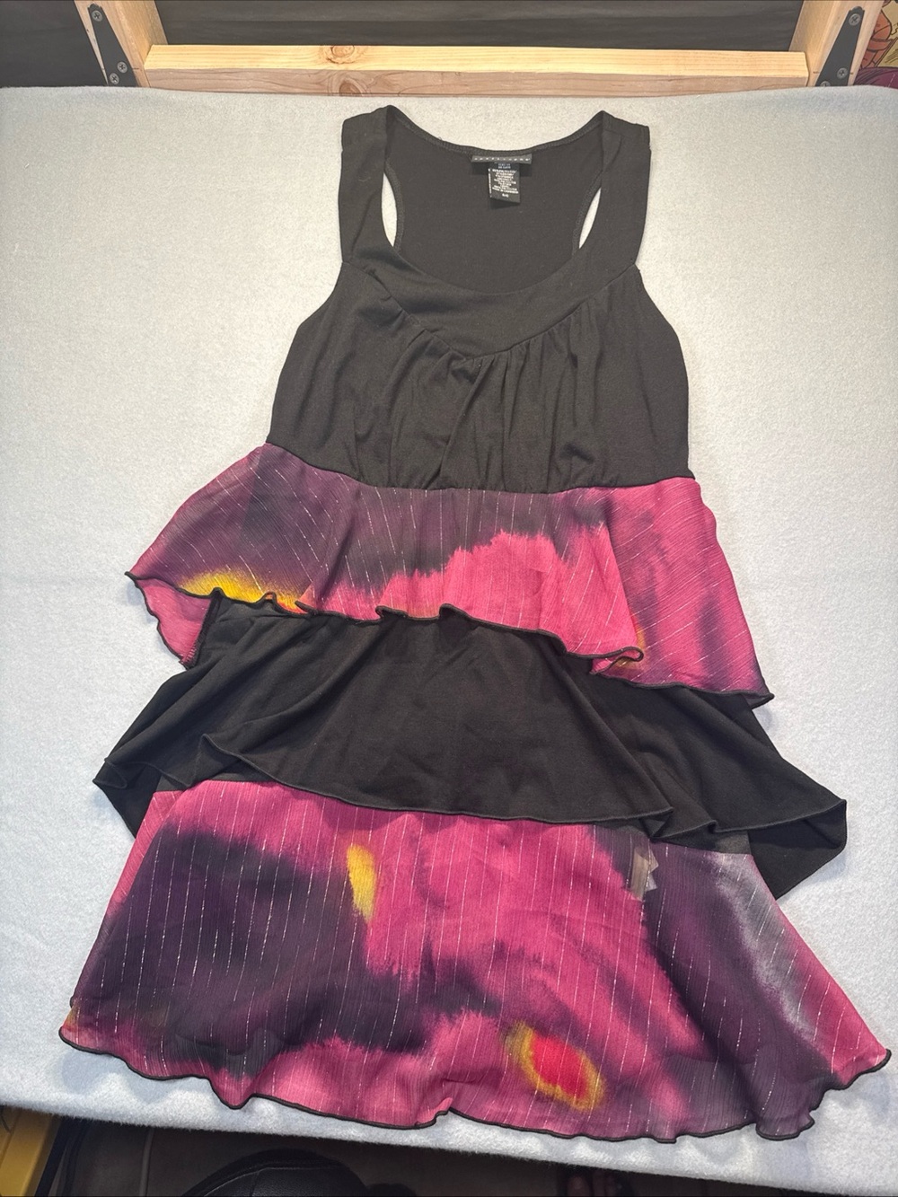 Vtg Y2K Girls Black and Pink Tiered Ruffle Dress size S/C